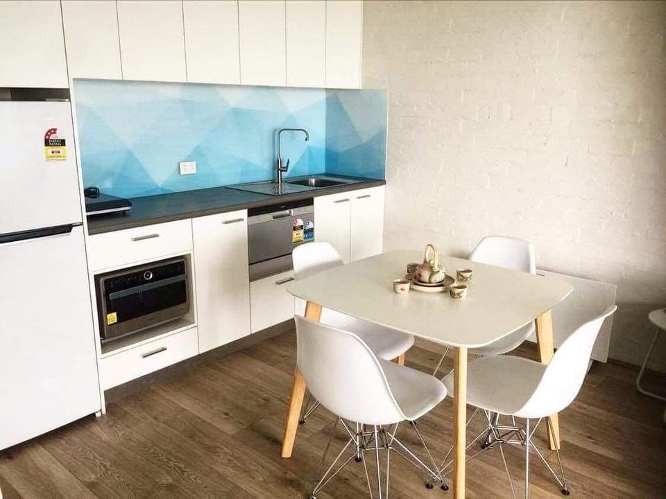 Kitchenette has a dishwasher, microwave convection/air oven, hotplate and fridge