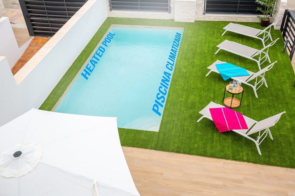 Heated outdoor swimming pool