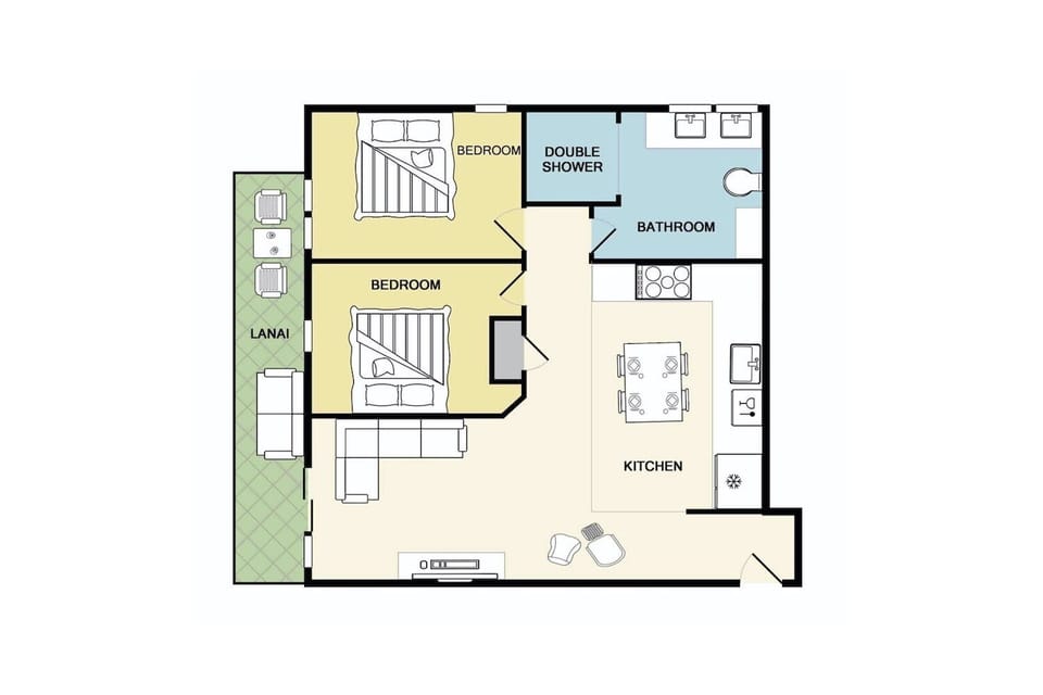 FLOOR PLAN: Our Apartment is 2-Bedroom 1 Double-Bathroom.