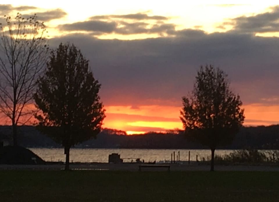Sunrise over the bay, from the backyard