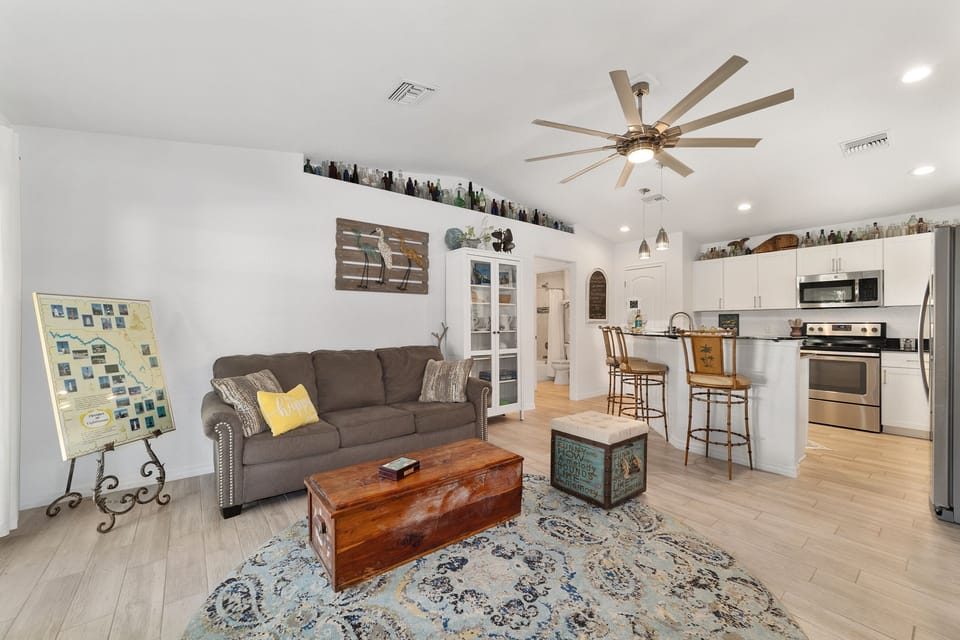 Great room features open connection to kitchen and eating area for chit chat