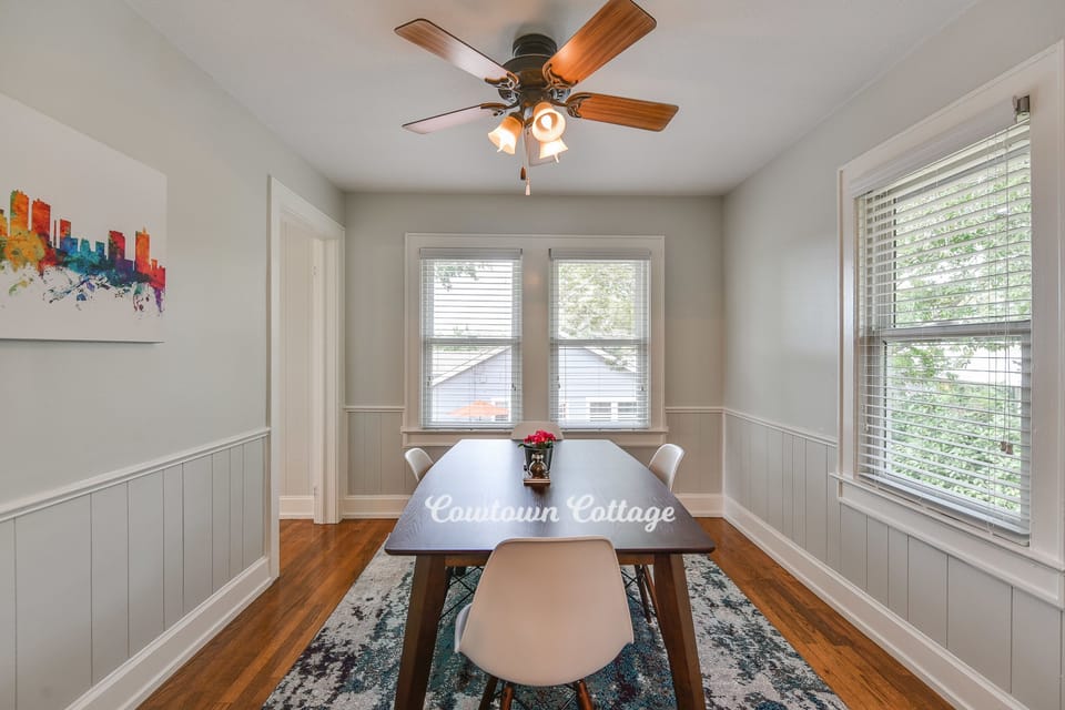 Open dining room with easy access kitchen and living room