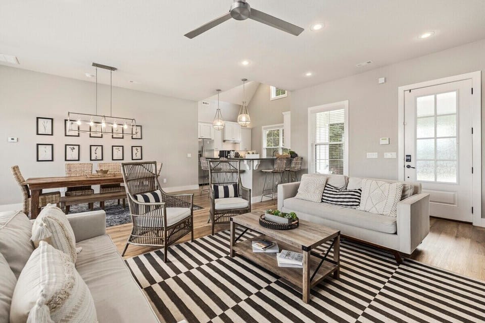 Our living room/kitchen area is open concept making it great for large groups.