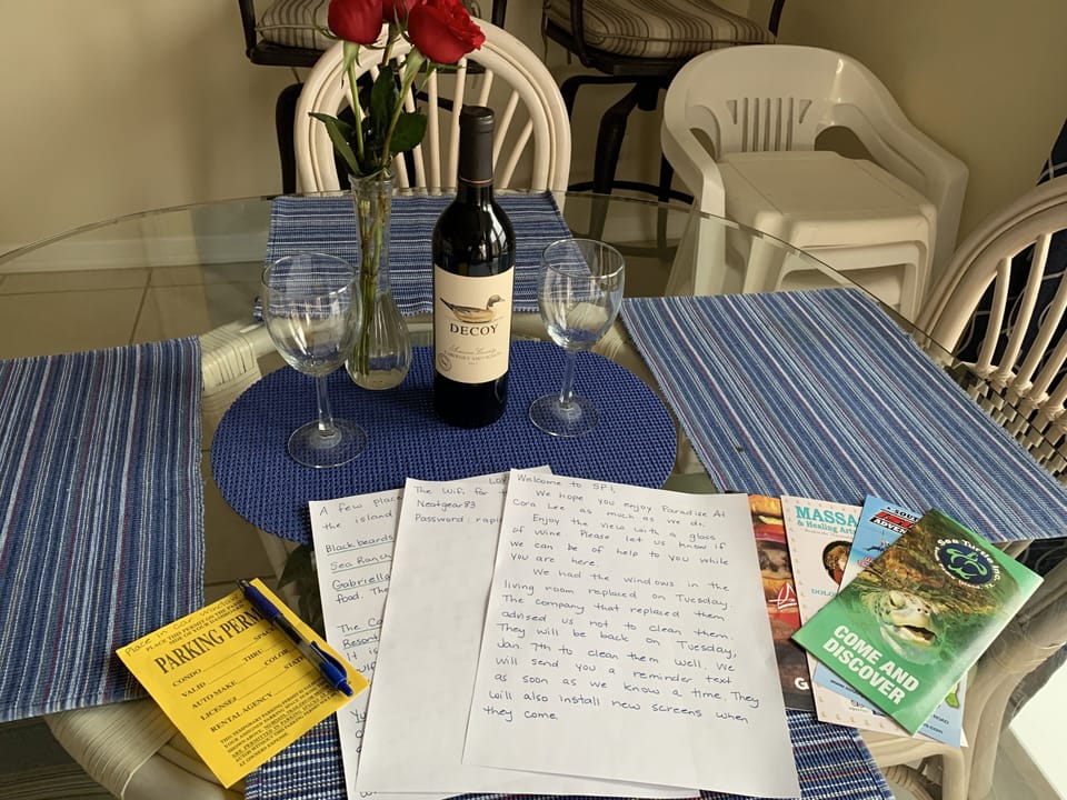 Welcome to our guests with parking pass and brochures.