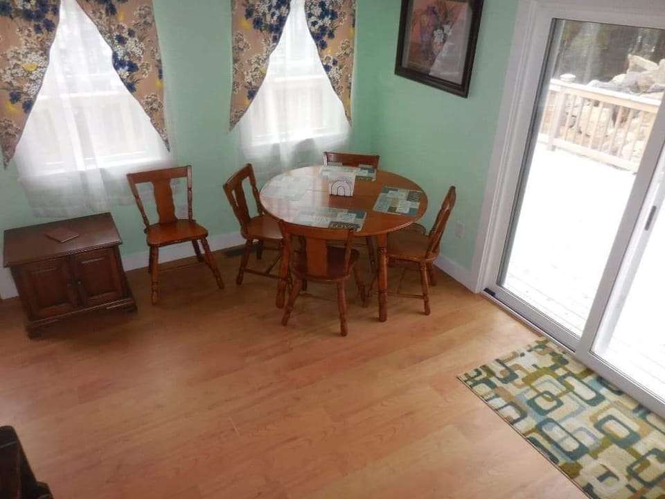 kitchen table for five leading also to front deck

