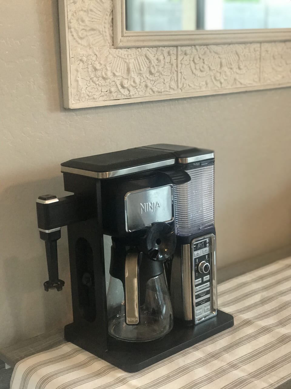 Ninja coffee bar for a single cup or whole pot + frother. No k-cups necessary!