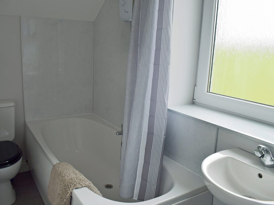 Bathroom with shower over bath | Brick Cottage No. 2 - Baltersan Farm, Baltersan, near Newton Stewart