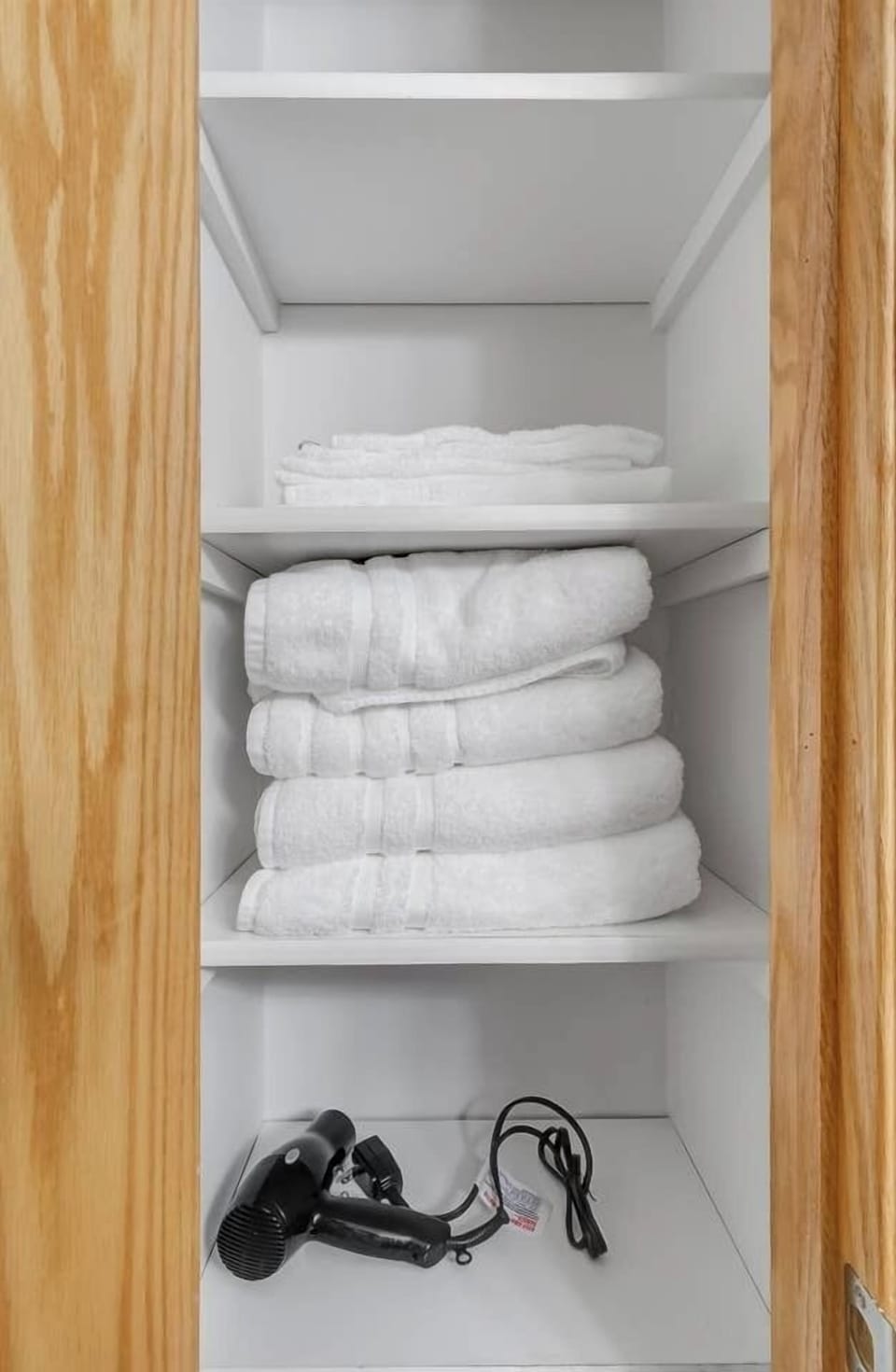 Hair dryer and all the towels you will need.