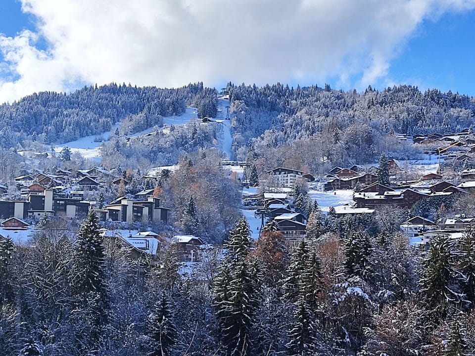 Snow, Sky, Cloud, Mountain, Building, Slope, Tree, Plant, House, Natural Landscape