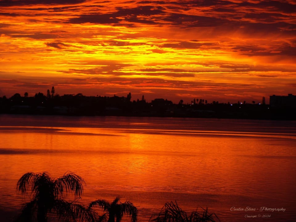 Sunset view towards Gulf Blvd but we are on a quiet island a short walk away