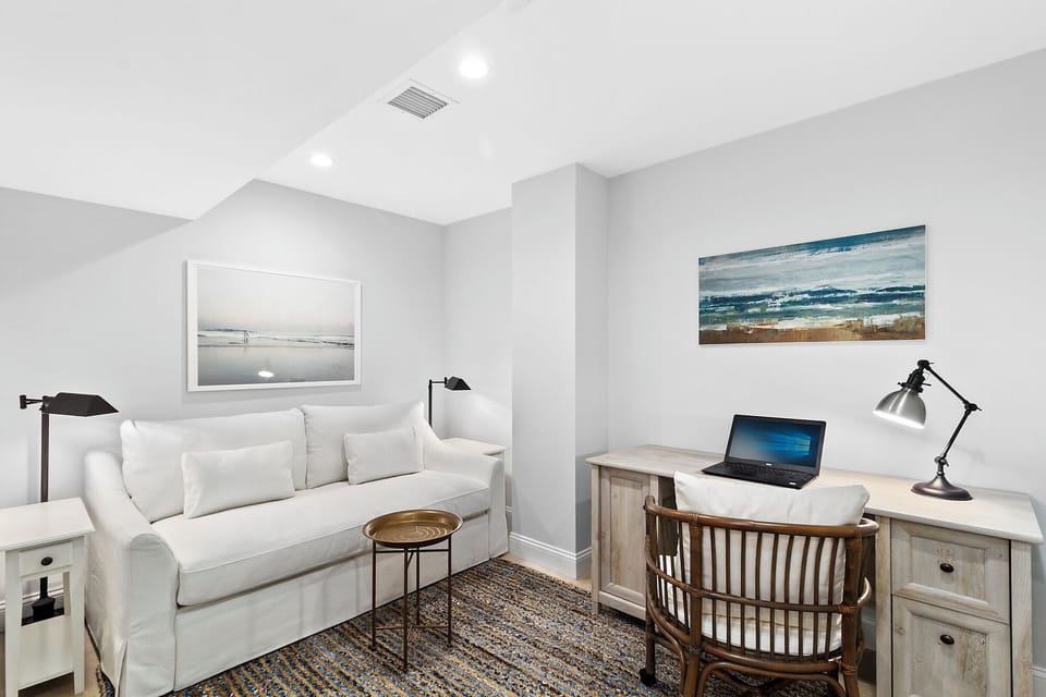 Basement Office with full-size sleeper sofa