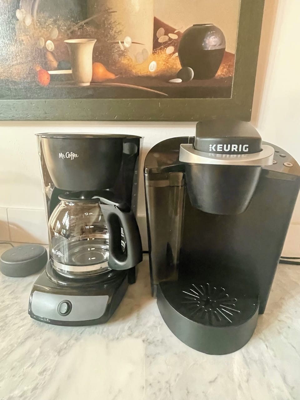 Drip, Keurig and pour over coffee maker on hand. Admitted coffee snob!