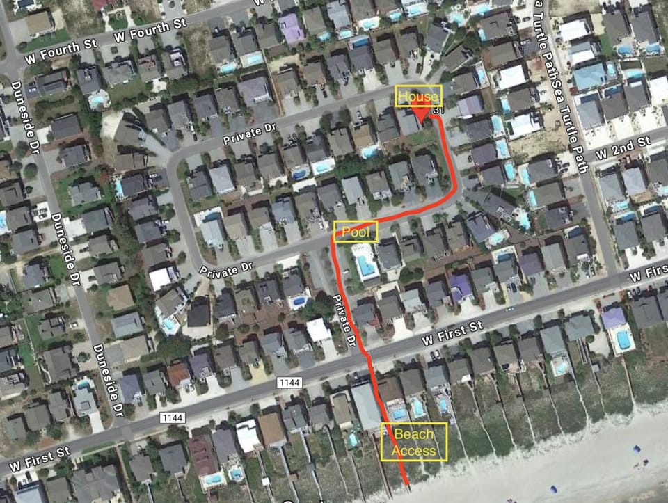 3 minute walk (0.1 mile) from house to sand