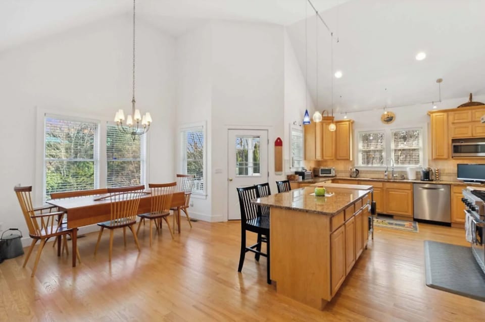 Island and dining area