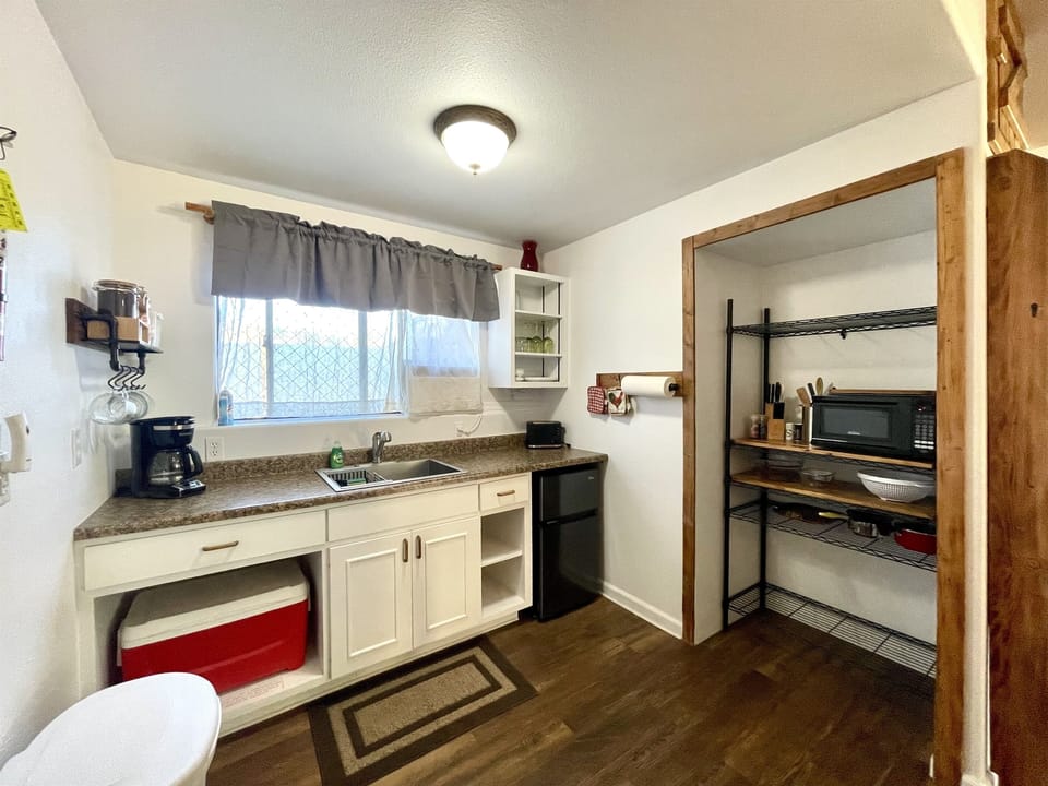microwave, coffee maker, toaster & mini fridge