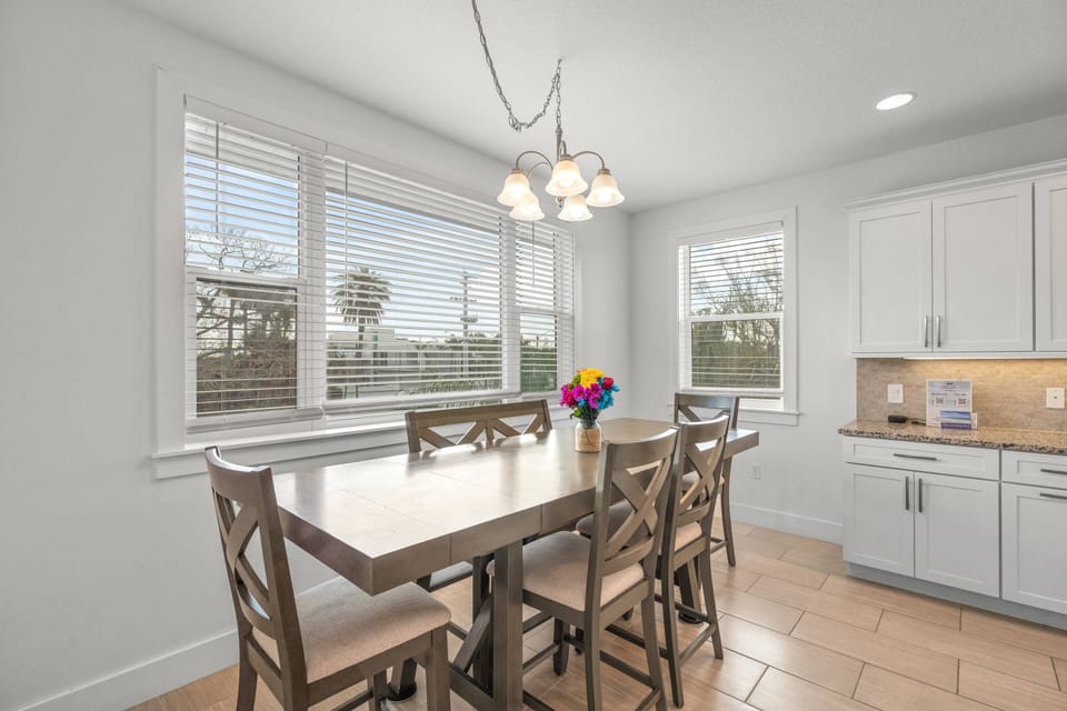 Sit down and enjoy a meal at the dining table