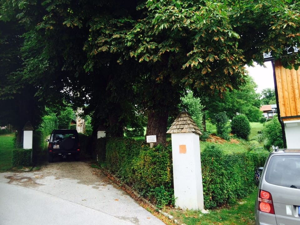 Einfahrt in den parkartigen Garten der Villa Eltz/ Zufahrt zur Unterkunft