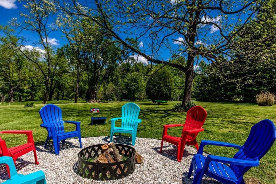 Fire Pit, Corn Hole Boards, Tree Swing