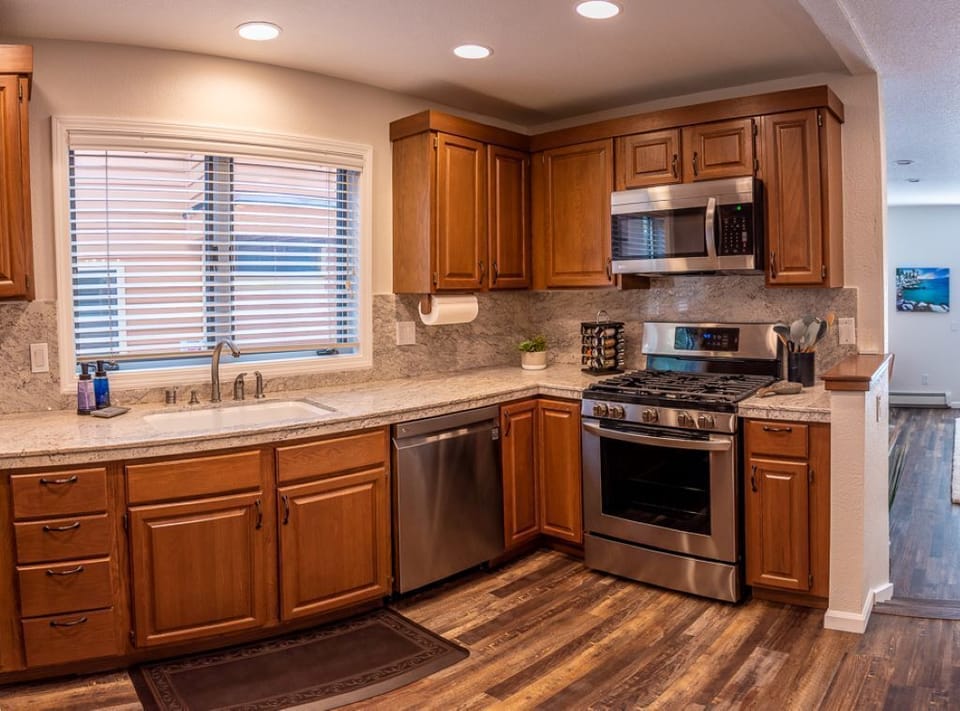 Spacious kitchen, all new appliances with gas stove and griddle.
