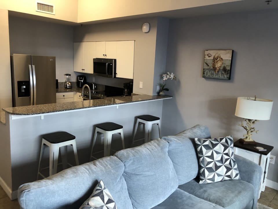 View of kitchen from living room