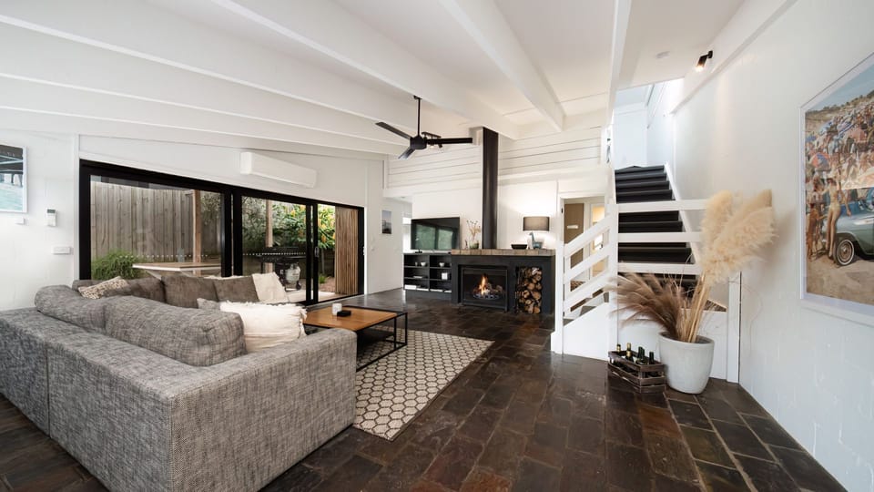 Main living with wood fireplace 