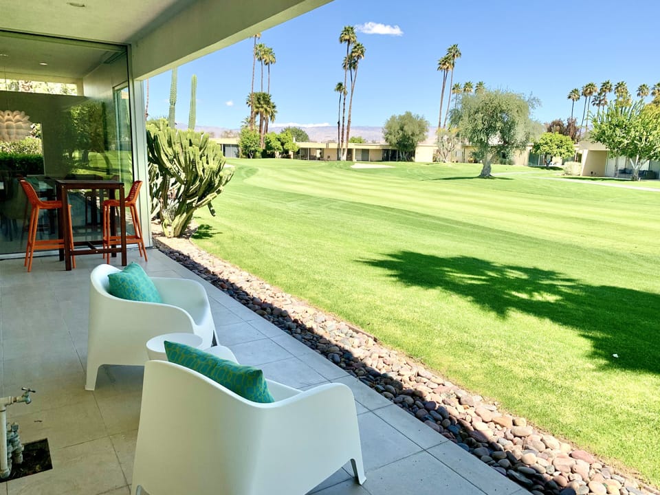 Rear patio for coffee or cocktails overlooking  the 5th fairway.