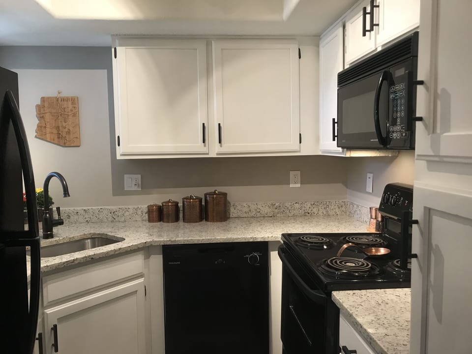 A well equipped kitchen awaits.