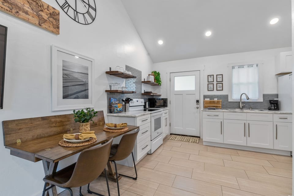 Full kitchen with all basic cookware and utensils for whipping up dinner.