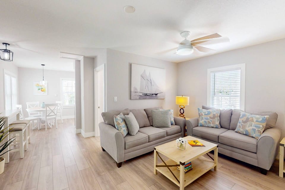 Spacious living room and dining area