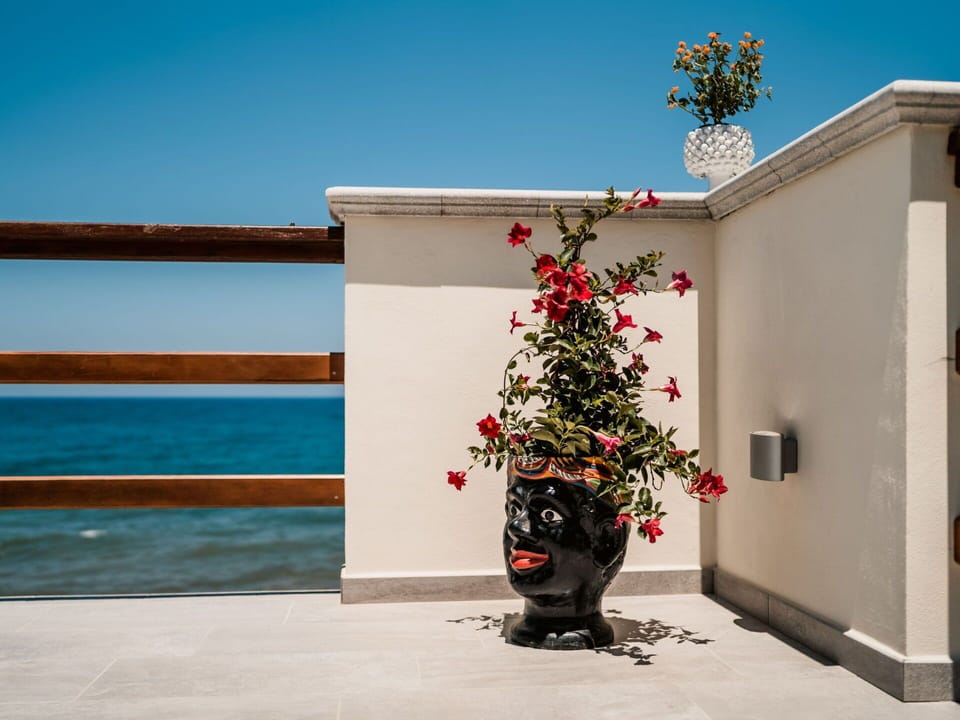 Blue, White, Red, Property, Wall, Tree, House, Flowerpot, Door, Home
