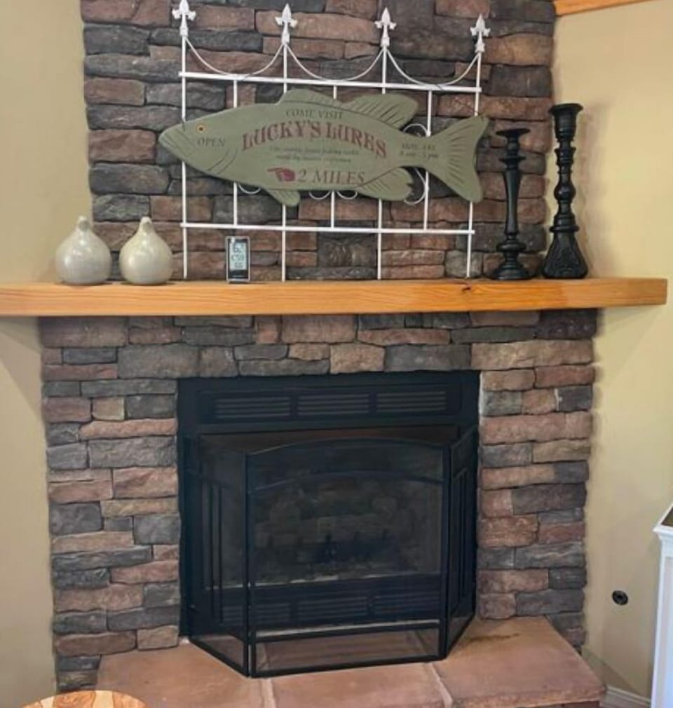 One of two gas fireplaces to enjoy during chilly weather