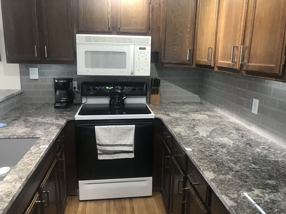 updated stocked galley kitchen