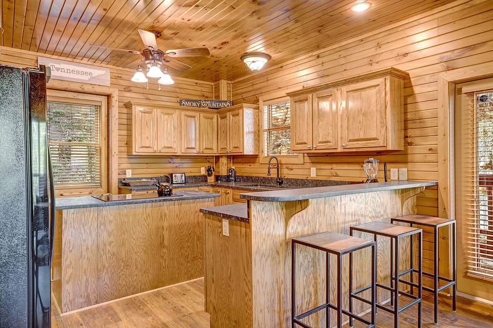 bar-top seating in kitchen