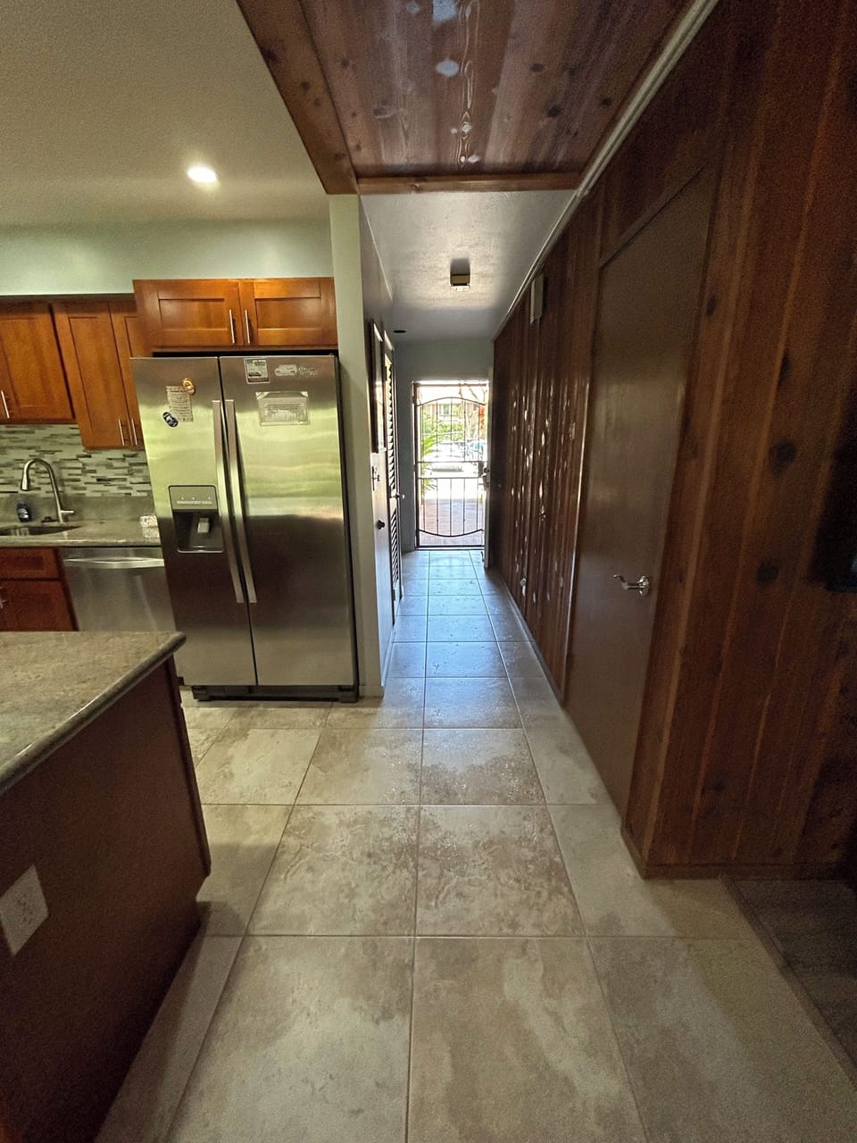 View from living room area to front door