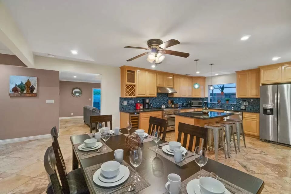 Spacious Kitchen with New Appliances and Wine Cooler. 