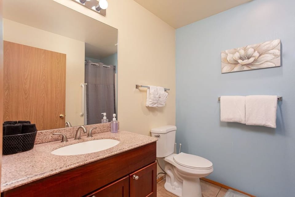 Master ensuite bathroom with shower.