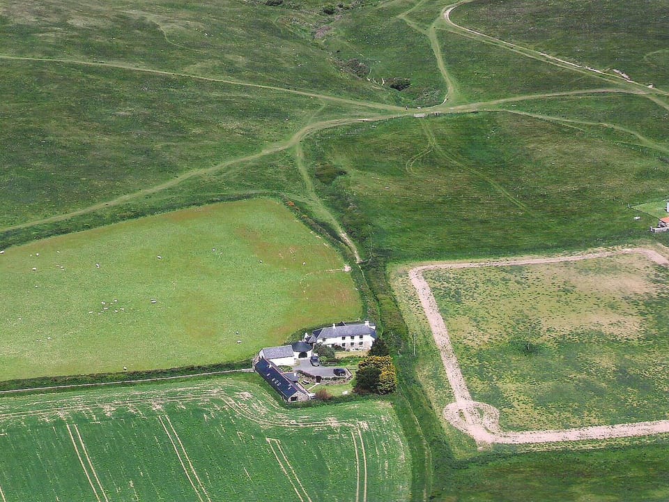 Aerial shot of Lennanick Farm and Cubert Common | The Old Stable, Horseshoe Cottage - Lewannick Farm, Holywell Bay, near Perranp