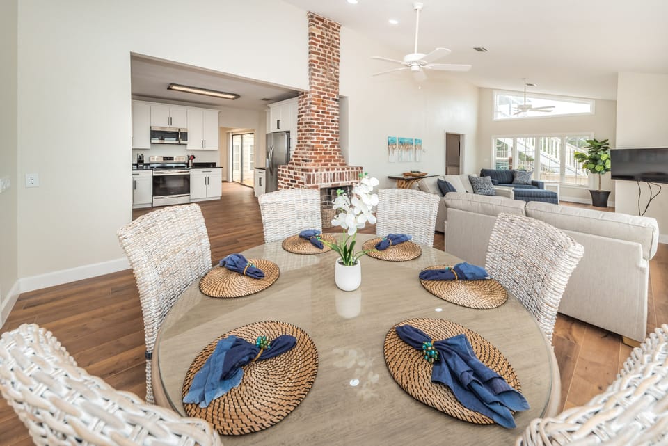 Open concept design for kitchen, dining, living and reading area.  