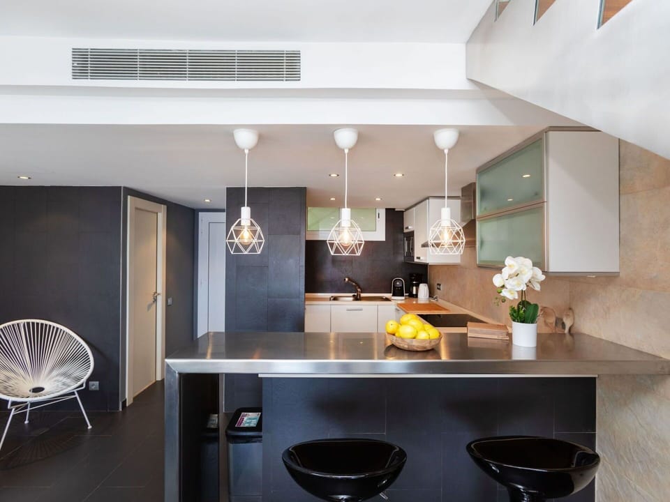 Furniture, Countertop, Table, Cabinetry, Houseplant, Building, Plant, Interior Design, Lighting, Kitchen