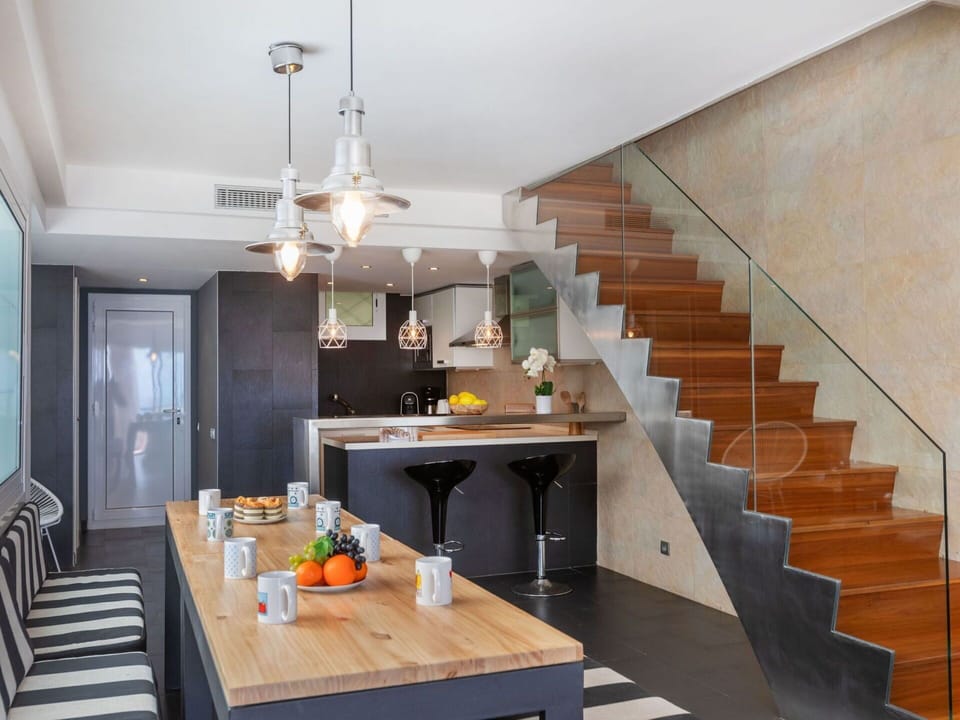 Table, Furniture, Cabinetry, Countertop, Building, Wood, Chair, Kitchen, Interior Design, Lighting