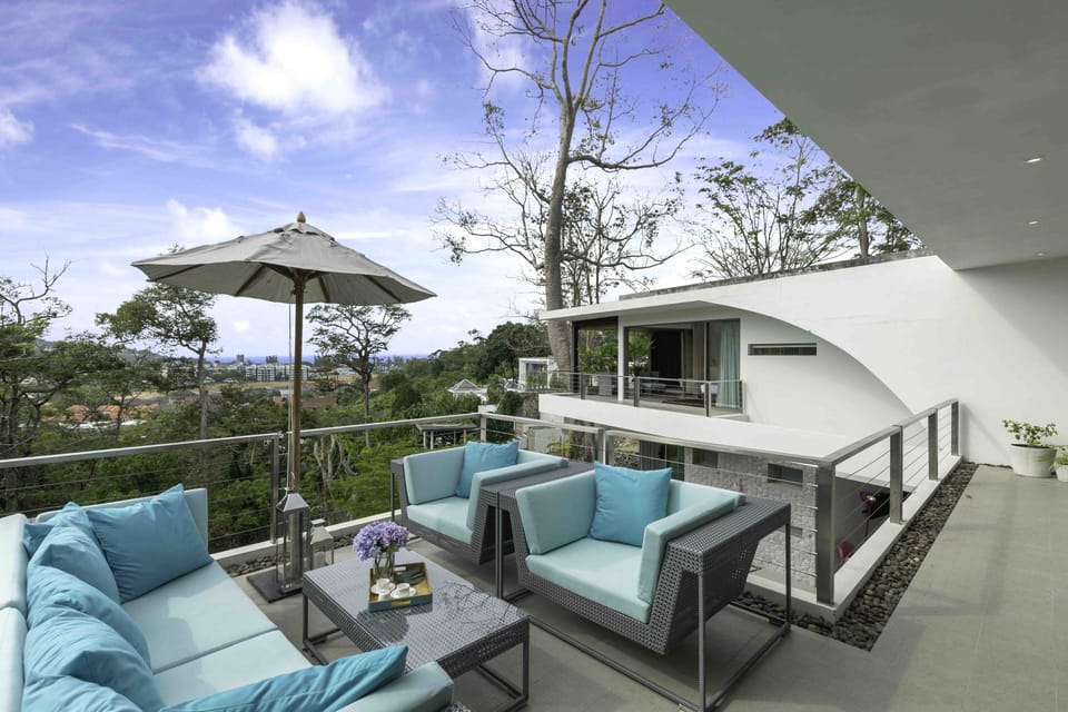 a lavish balcony & lounge patio with sea views.
