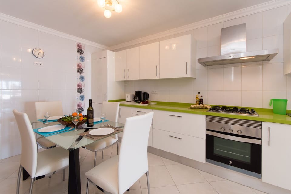 Large modern kitchen and dining area