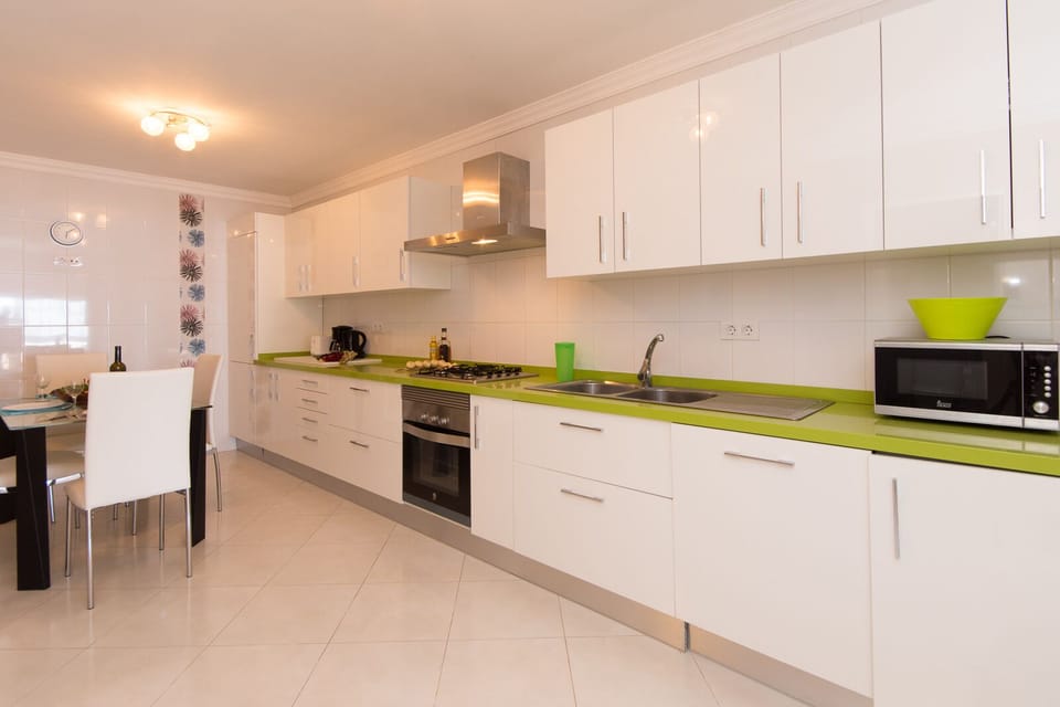 Large modern kitchen and dining area