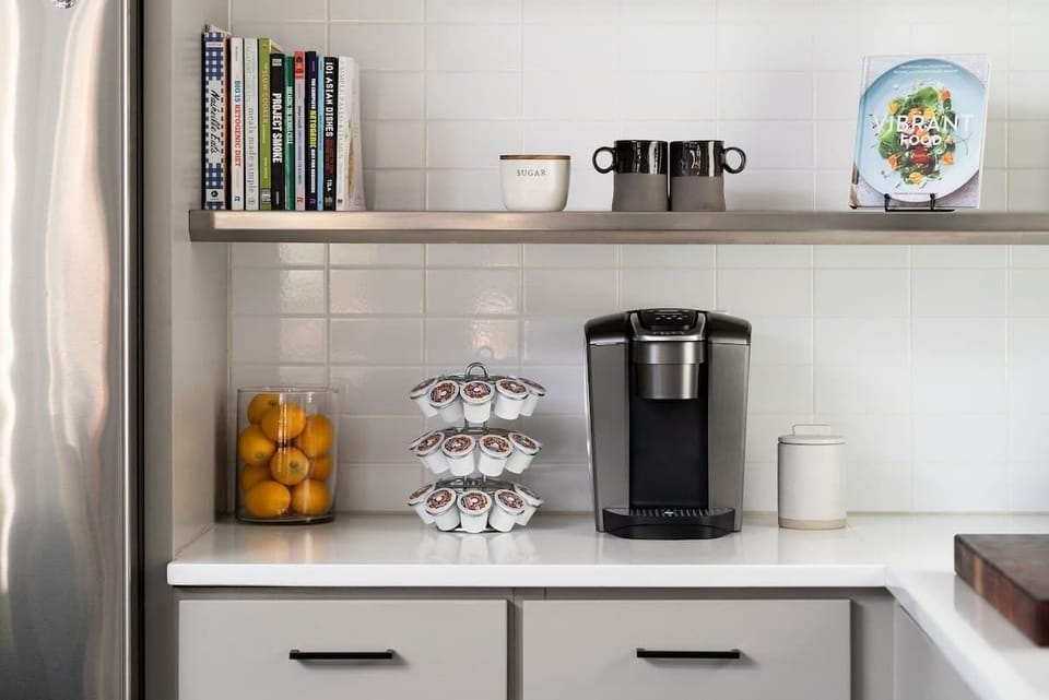 Keurig with sugar and creamer provided!