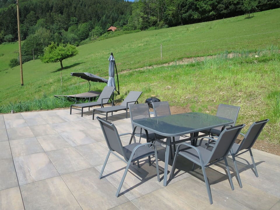 Furniture, Table, Outdoor Furniture, Outdoor Table, Chair, Patio, Flagstone, Landscaping, Bench, Landscape