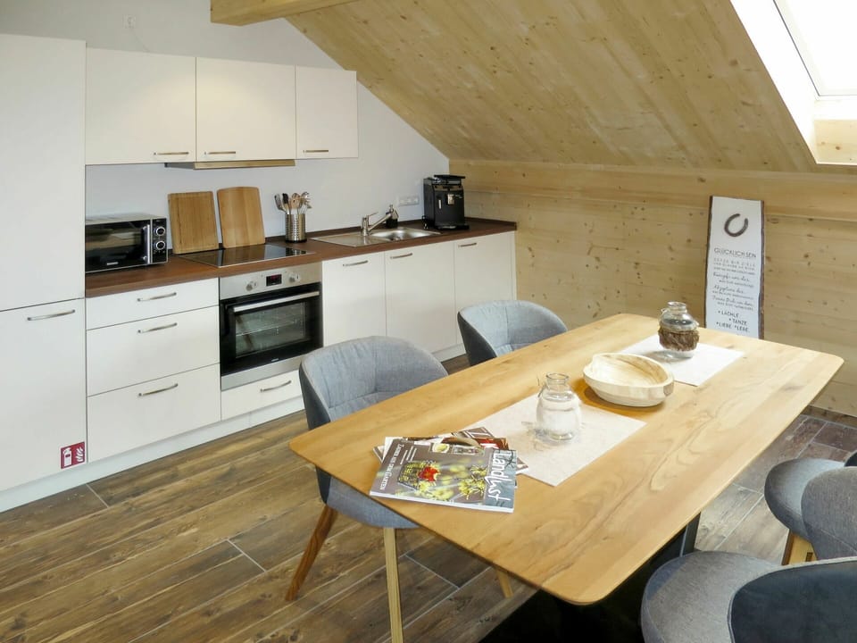 Cabinetry, Furniture, Countertop, Table, Kitchen Stove, Wood, Kitchen Appliance, Building, Kitchen, Interior Design