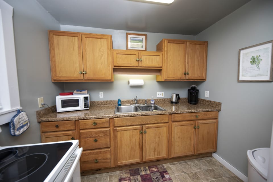 fully equipped kitchen, has everything needed to prepare meals for dining in 