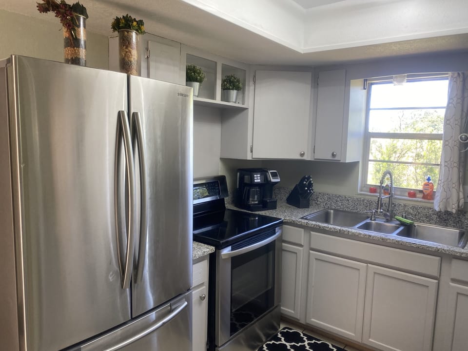 Full kitchen w utensils and kitchenware, coffee maker for family or personal cup