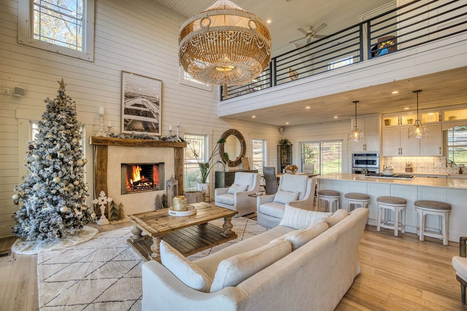 Our home is holiday-ready with a Christmas tree waiting to welcome Santa and your family.