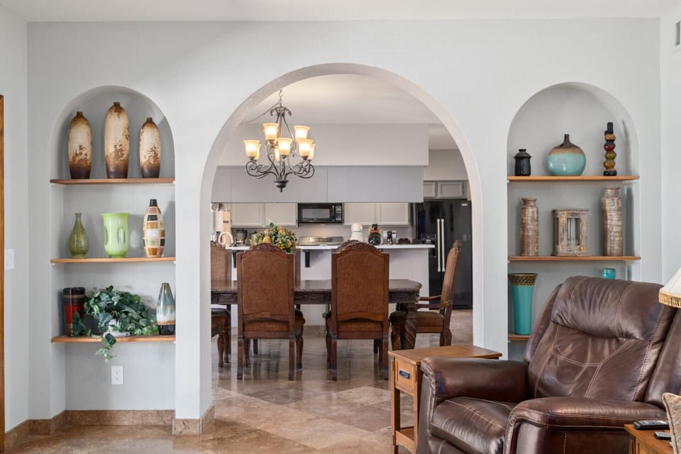 family room looking into dining and kitchen area.